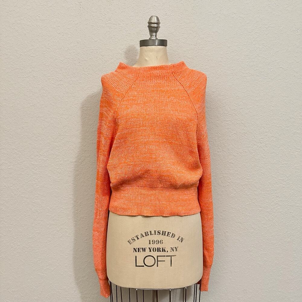 FREE PEOPLE Too Good Pullover Sweater Orange Ribbed Chunky Knit Boxy